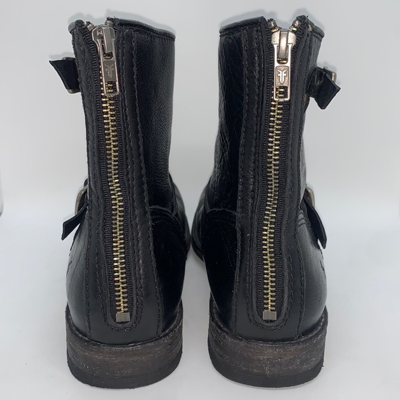 Frye Leather Ankle Moto Boots Black 8 Bikercore Strappy Buckle Zip Up - Picture 11 of 16